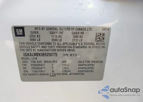 2014 GMC Terrain Sle from USA, damaged, VIN 2GKALMEK9E6258775